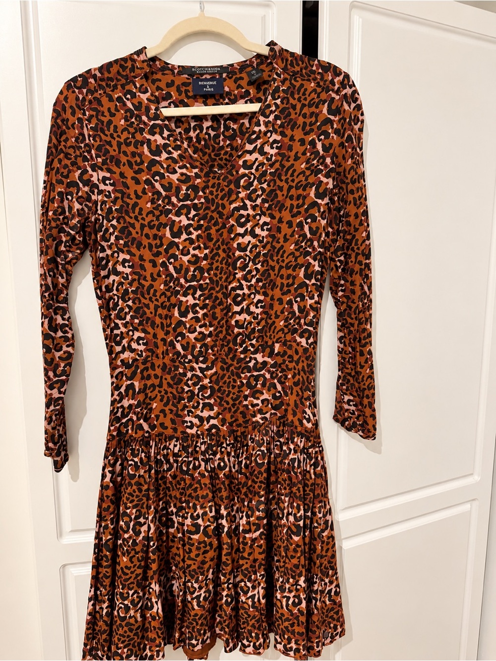 Scotch & Soda Rust and Black Leopard Print Long-Sleeve Dress